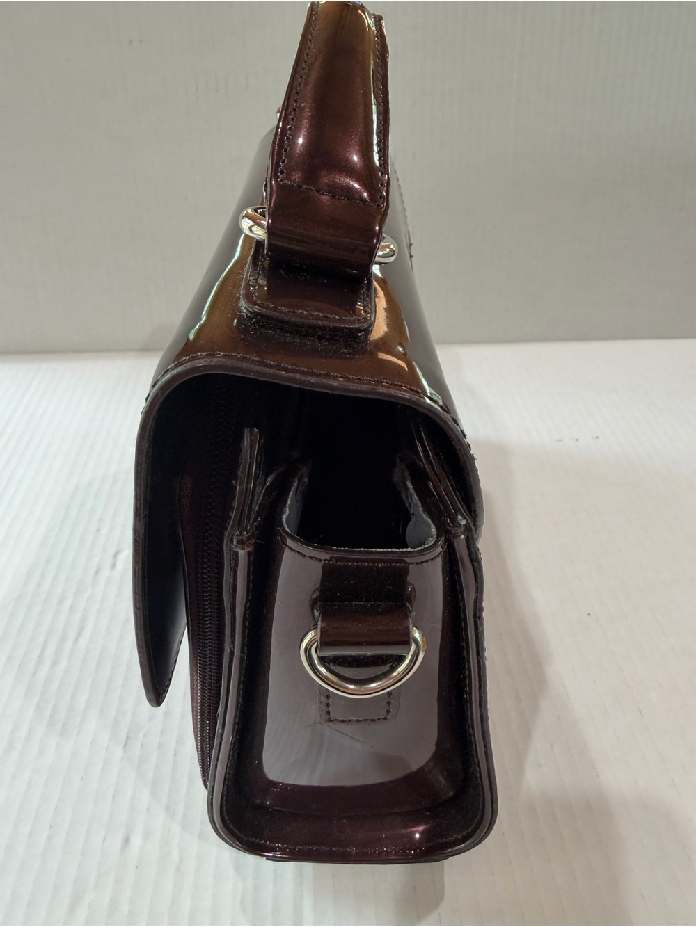 Beigo Metallic Dark Brown Patent Top-Handle Women’s Bag - Picture 6 of 15